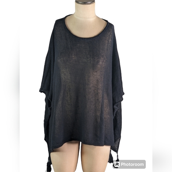 Johnny Was Calme Oversized Black Top/Kimono With Tassles,XS/S , EUC - Picture 1 of 4